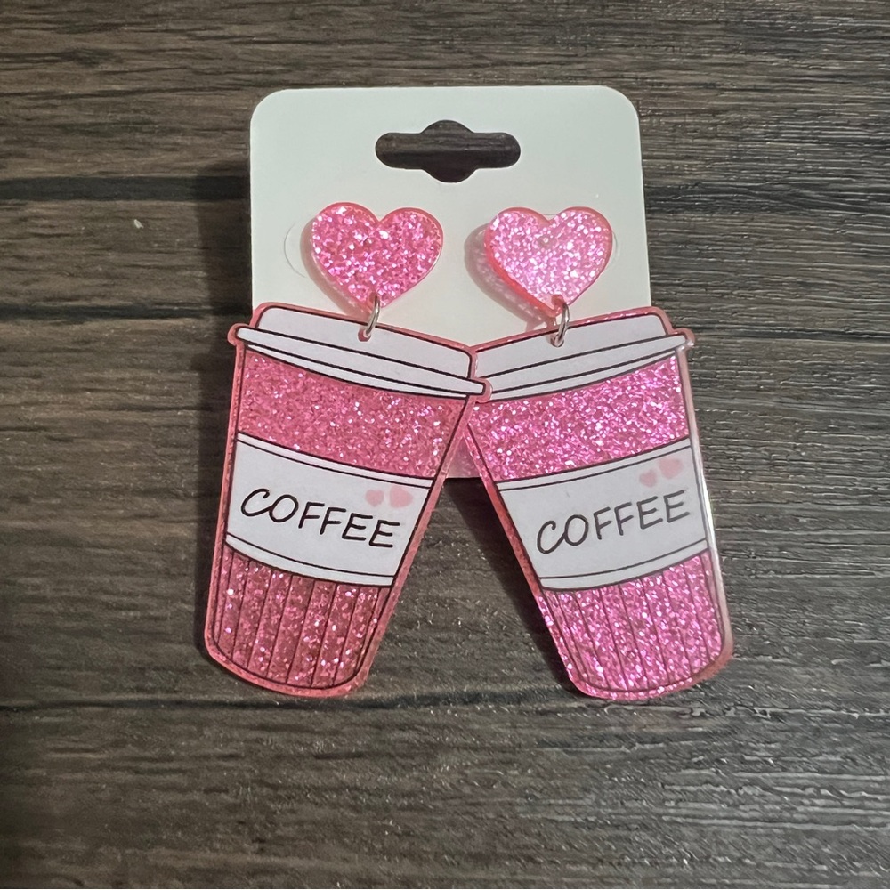 3 FOR $15 Pink Glitter Coffee Cup Earrings